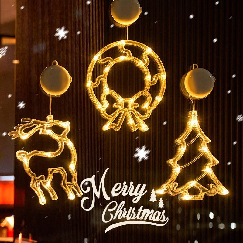 Lámpara colgante de ventosa LED de Navidad con copo de nieve y Papá Noel – Decoración festiva para ventana/pared