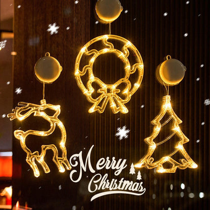 Lámpara colgante de ventosa LED de Navidad con copo de nieve y Papá Noel – Decoración festiva para ventana/pared