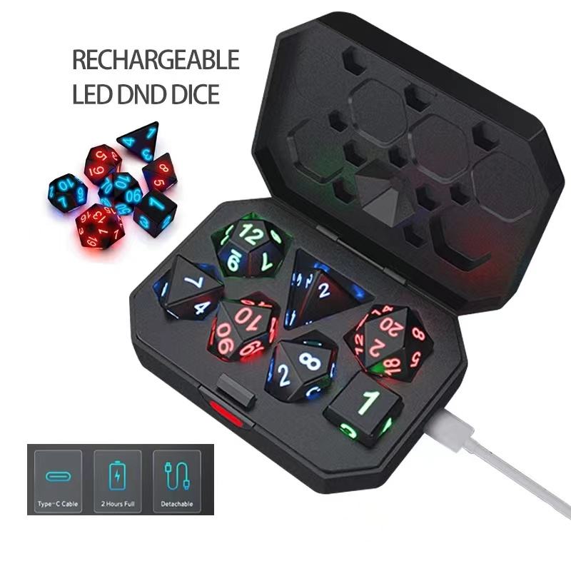 Rechargeable LED RPG Dice Set (7-Piece Light-Up Electronic Dice)