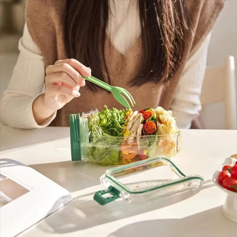 Recipiente Portátil à Prova de Fugas para Salada com Abertura Lateral e Compartimento para Molho