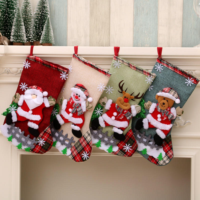 Saco de Presente Grande em Linho para Meia de Natal – Decoração de Natal Suspensa e Meia de Presente