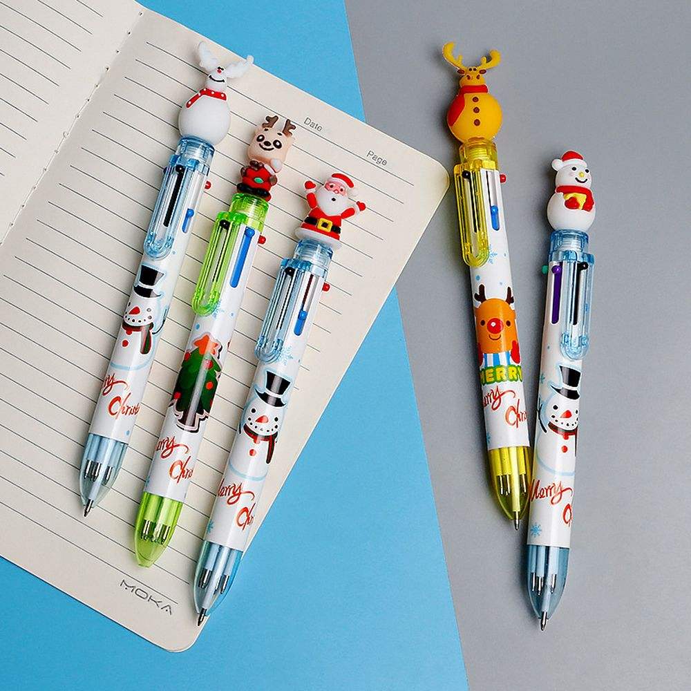 Juego de 6 bolígrafos navideños – Bolígrafos de Papá Noel y dibujos animados festivos