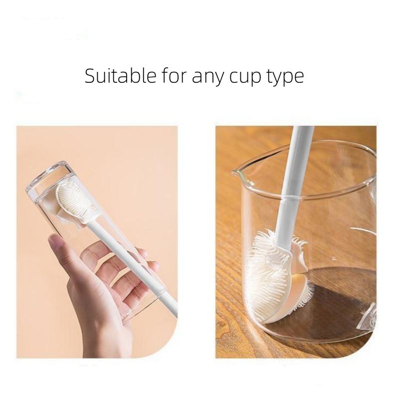 Escova de limpeza de garrafas e copos em silicone de cabo comprido