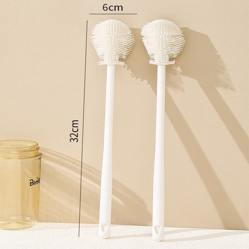 Escova de limpeza de garrafas e copos em silicone de cabo comprido