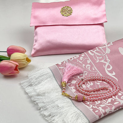 Elegante Conjunto de Presente de 3 Peças: Tapete de Oração de Viagem e Tasbih