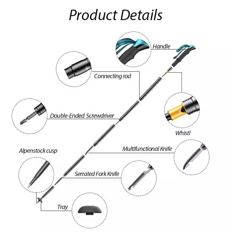 Collapsible Aluminum Multifunction Walking Stick – Outdoor & Hiking Use