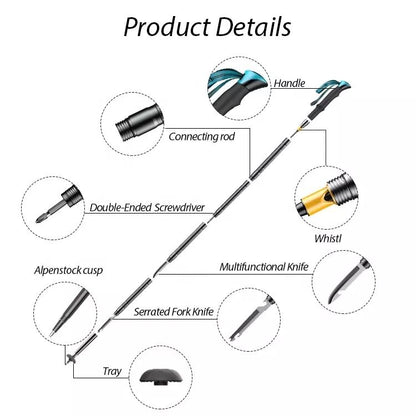 Collapsible Aluminum Multifunction Walking Stick – Outdoor & Hiking Use