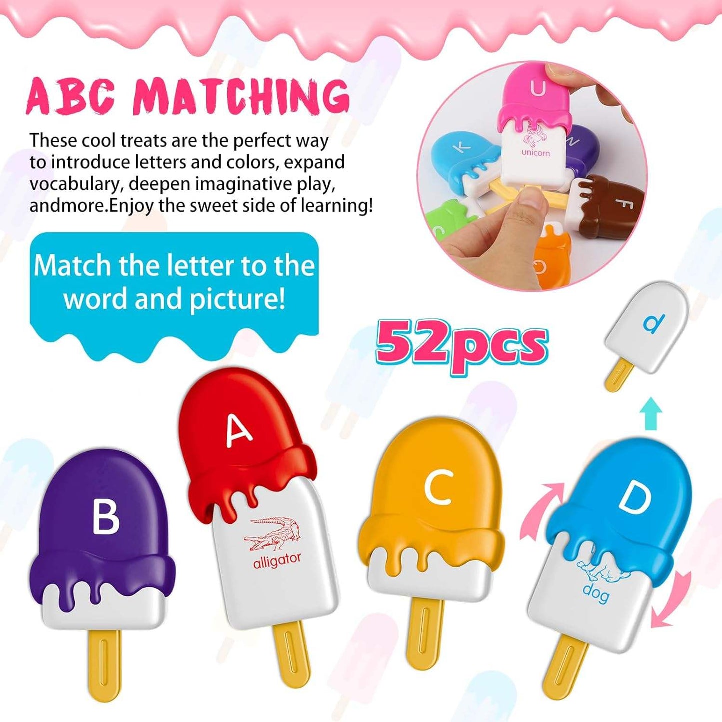 Set de juguetes para emparejar el alfabeto de helados Montessori