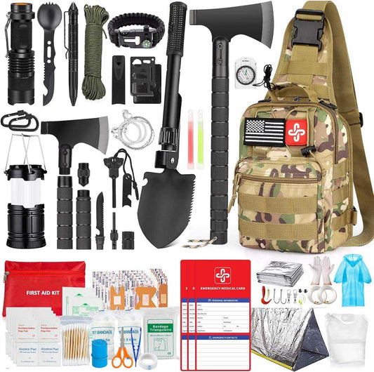 262-Piece Emergency Survival Kit with First Aid Pouch & Crossbody Bag