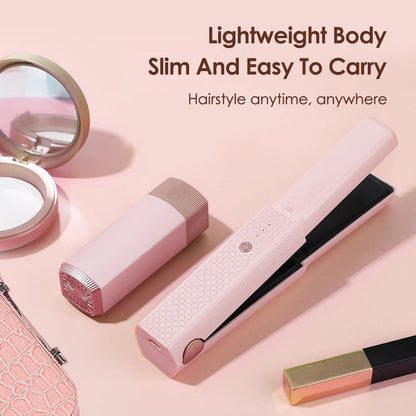 Cordless USB Mini Hair Straightener & Curler with Ceramic Plates