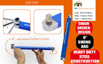 15-Inch Offset Extension Wrench - Professional Reach Extender Tool for Car Repair