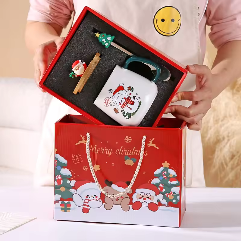 Caneca de Cerâmica de Natal com Tampa e Colher – Copo Festivo para Presente de Férias