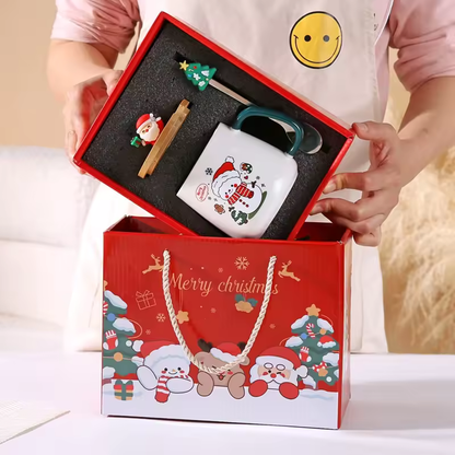 Caneca de Cerâmica de Natal com Tampa e Colher – Copo Festivo para Presente de Férias
