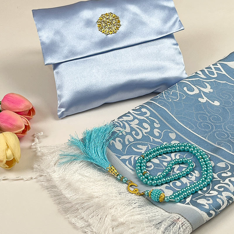 Elegante Conjunto de Presente de 3 Peças: Tapete de Oração de Viagem e Tasbih