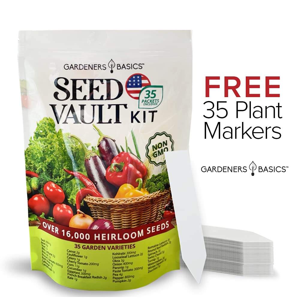 Kit de Sementes de Vegetais para Sobrevivência Gardeners Basics – Mais de 16.000 Sementes Não OGM para Abastecimento de Alimentos de Emergência