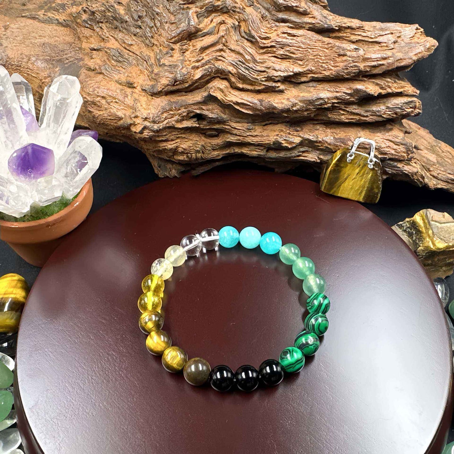 Natural Crystal Healing Bead Bracelet – Handcrafted Lucky Charm Cord