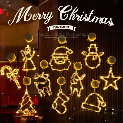 Lámpara colgante de ventosa LED de Navidad con copo de nieve y Papá Noel – Decoración festiva para ventana/pared
