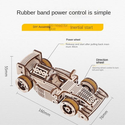 Quebra-cabeça 3D DIY Carro de Corrida de Madeira com Transmissão Mecânica