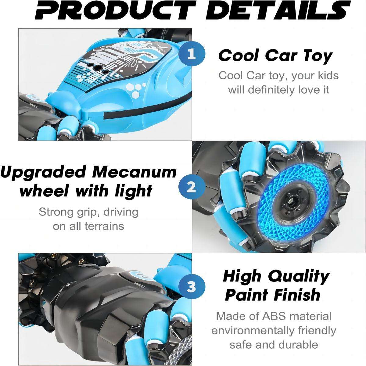 Carro de acrobacias RC – Controlo remoto e de movimento manual 4WD