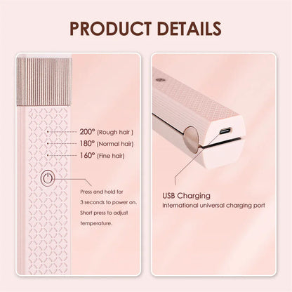 Cordless USB Mini Hair Straightener & Curler with Ceramic Plates