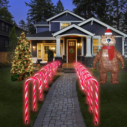 Luces LED de camino con forma de bastón de caramelo para exteriores – Decoraciones navideñas para patio