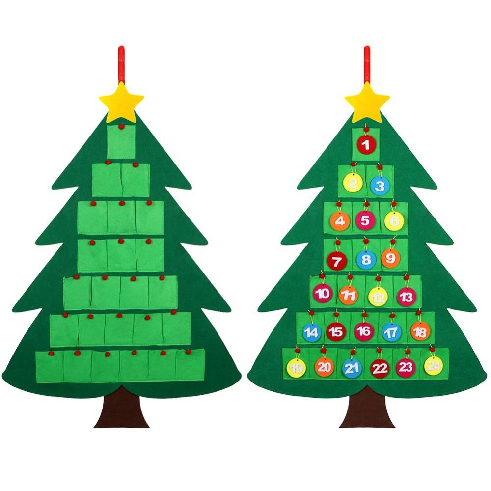 Calendário do Advento em Feltro de Árvore de Natal, para Crianças – Decoração de Natal para Pendurar na Parede para Crianças