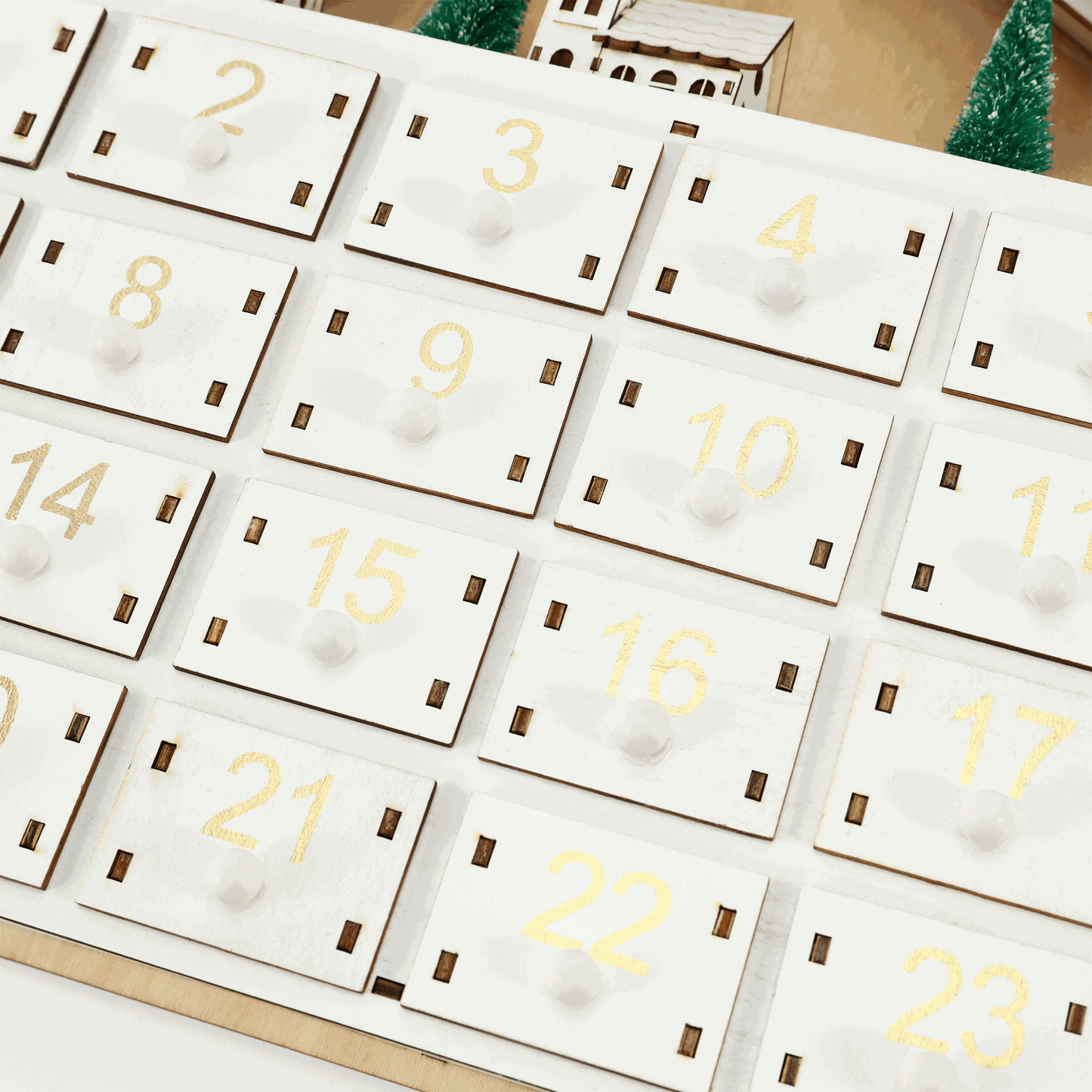 Calendario de Adviento de madera con luces LED – Decoración de cuenta regresiva navideña de 24 días