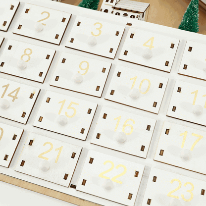 Calendario de Adviento de madera con luces LED – Decoración de cuenta regresiva navideña de 24 días