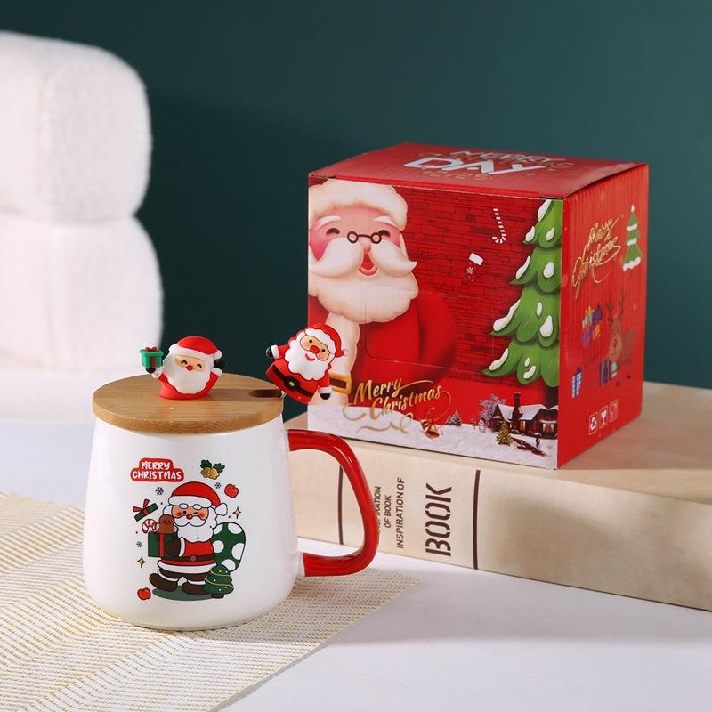 Caneca de Cerâmica de Natal com Tampa e Colher – Copo Festivo para Presente de Férias