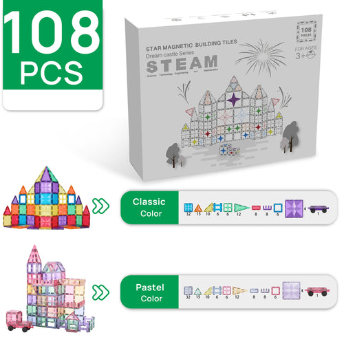 108-Piece Magnetic Building Blocks Set – 3D Educational Construction Toy for Kids