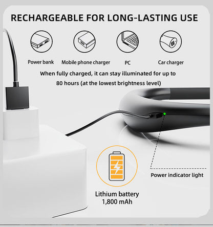 Rechargeable LED Neck Reading Light - Hands-Free Eye Protection Book Light