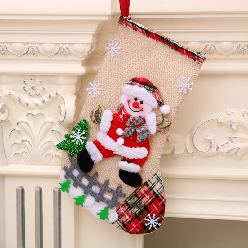 Saco de Presente Grande em Linho para Meia de Natal – Decoração de Natal Suspensa e Meia de Presente