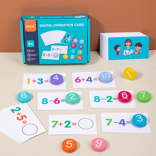 Conjunto de Brinquedos Montessori de Contagem de Números - Jogo de Aritmética com Contas de Madeira e Cartões
