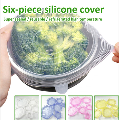 Stretch Lids Reusable Silicone Covers - 6-Pack Multi-Size Universal Food Fresh Covers