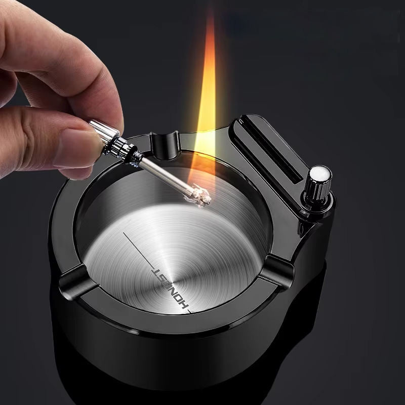 Cenicero retro de metal con encendedor de cerillas