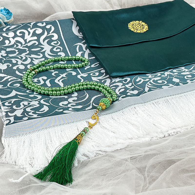 Elegante Conjunto de Presente de 3 Peças: Tapete de Oração de Viagem e Tasbih