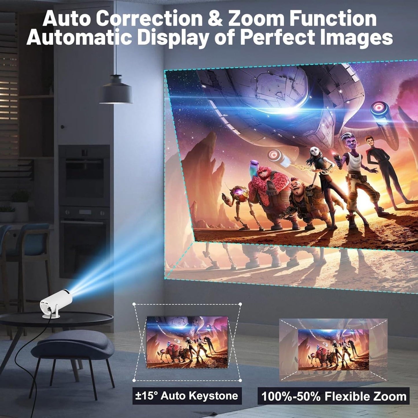 Proyector inteligente portátil con sistema Android – Mini proyector de cine en casa con WiFi 5G y Bluetooth