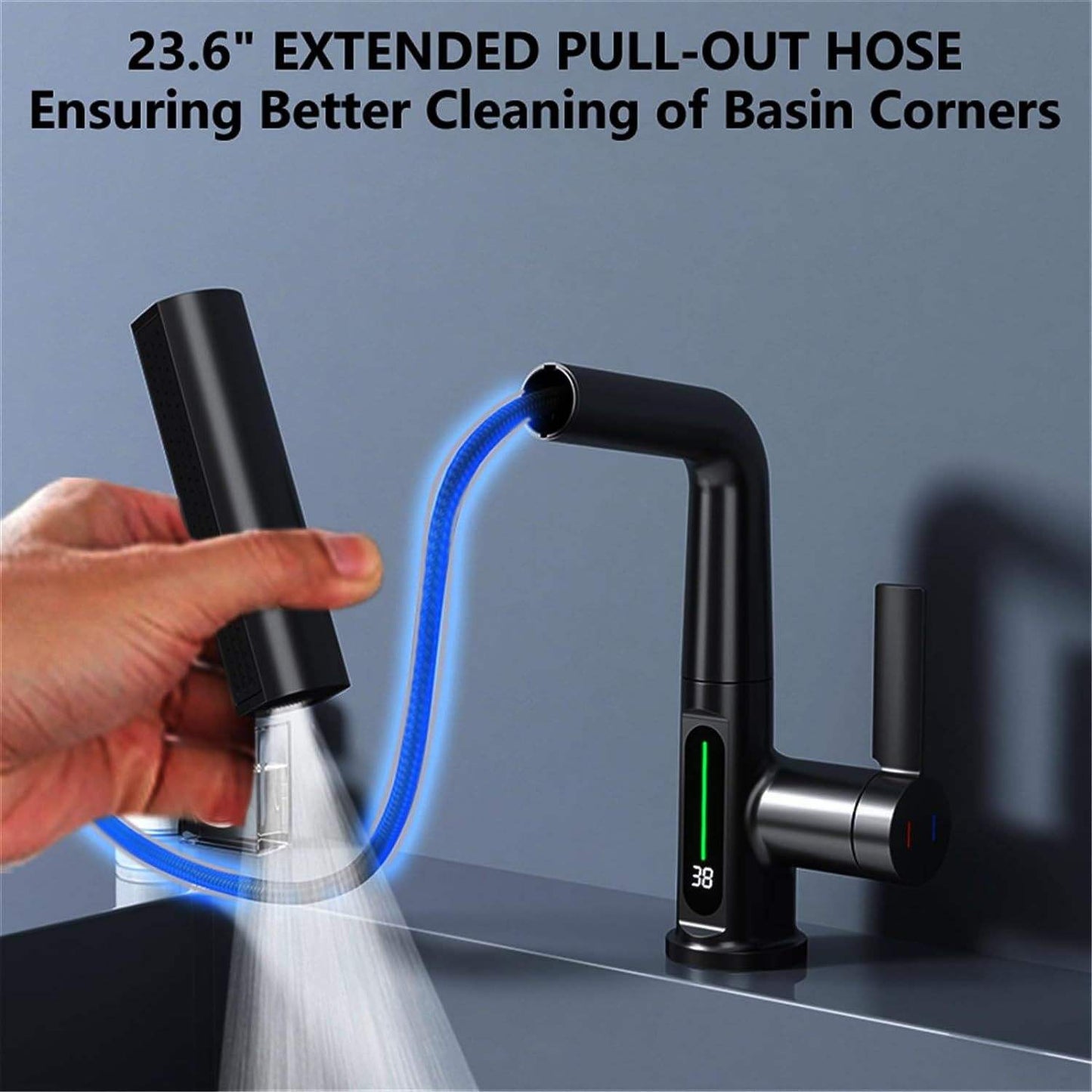 Digital Temperature Display Pull-Out Basin Faucet