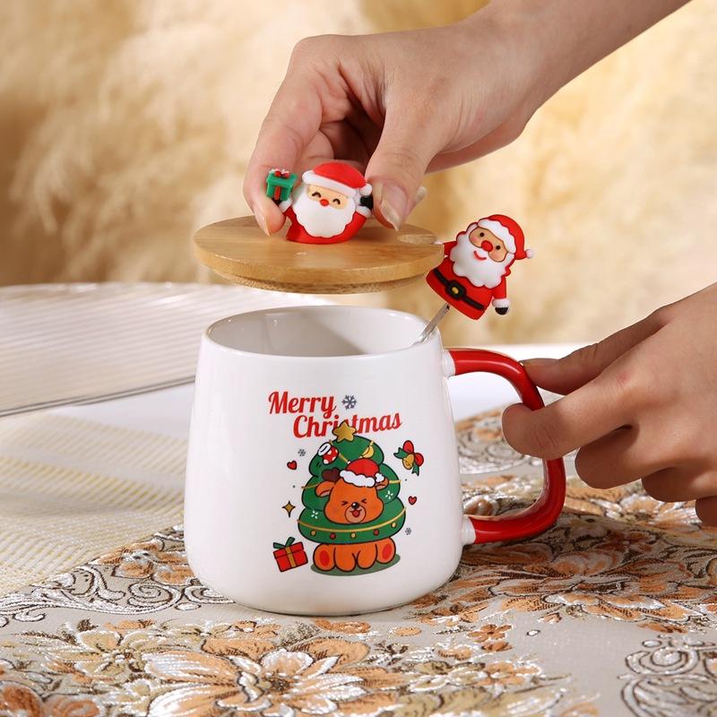 Caneca de Cerâmica de Natal com Tampa e Colher – Copo Festivo para Presente de Férias