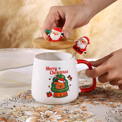 Caneca de Cerâmica de Natal com Tampa e Colher – Copo Festivo para Presente de Férias