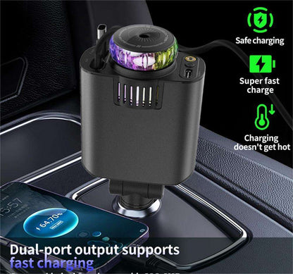 Carregador de Carro com Luz Ambiente Estrelada e Cabos Duplos Retráteis
