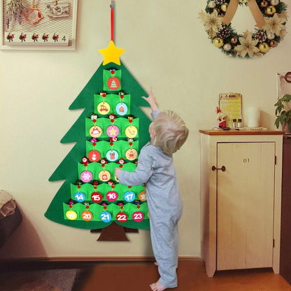 Calendário do Advento em Feltro de Árvore de Natal, para Crianças – Decoração de Natal para Pendurar na Parede para Crianças