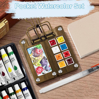 Travel Watercolor Kit – Mini Pocket Watercolor Palette Set with Watercolor Book & Paint Brush