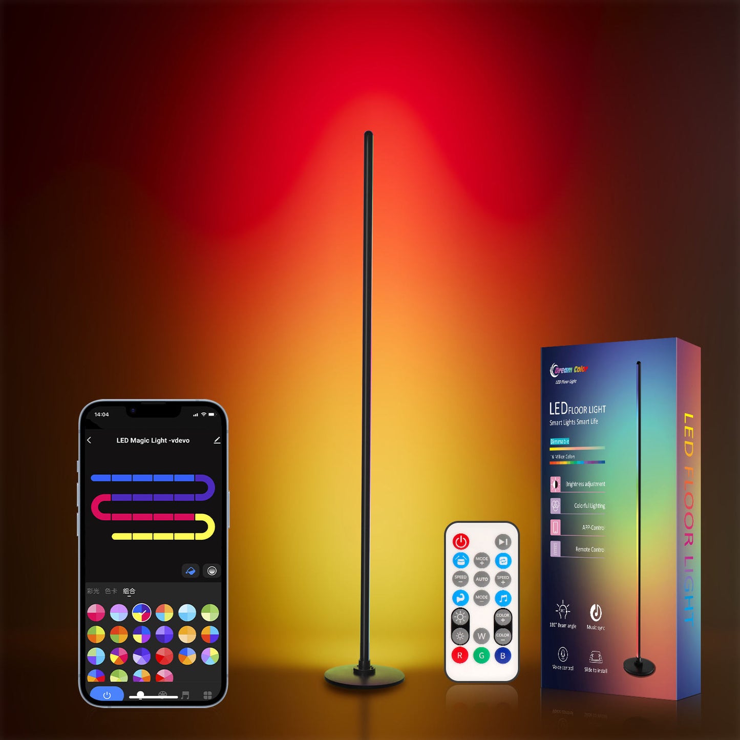 Lámpara de pie LED RGBIC inteligente - Lámpara de ambiente moderna que cambia de color