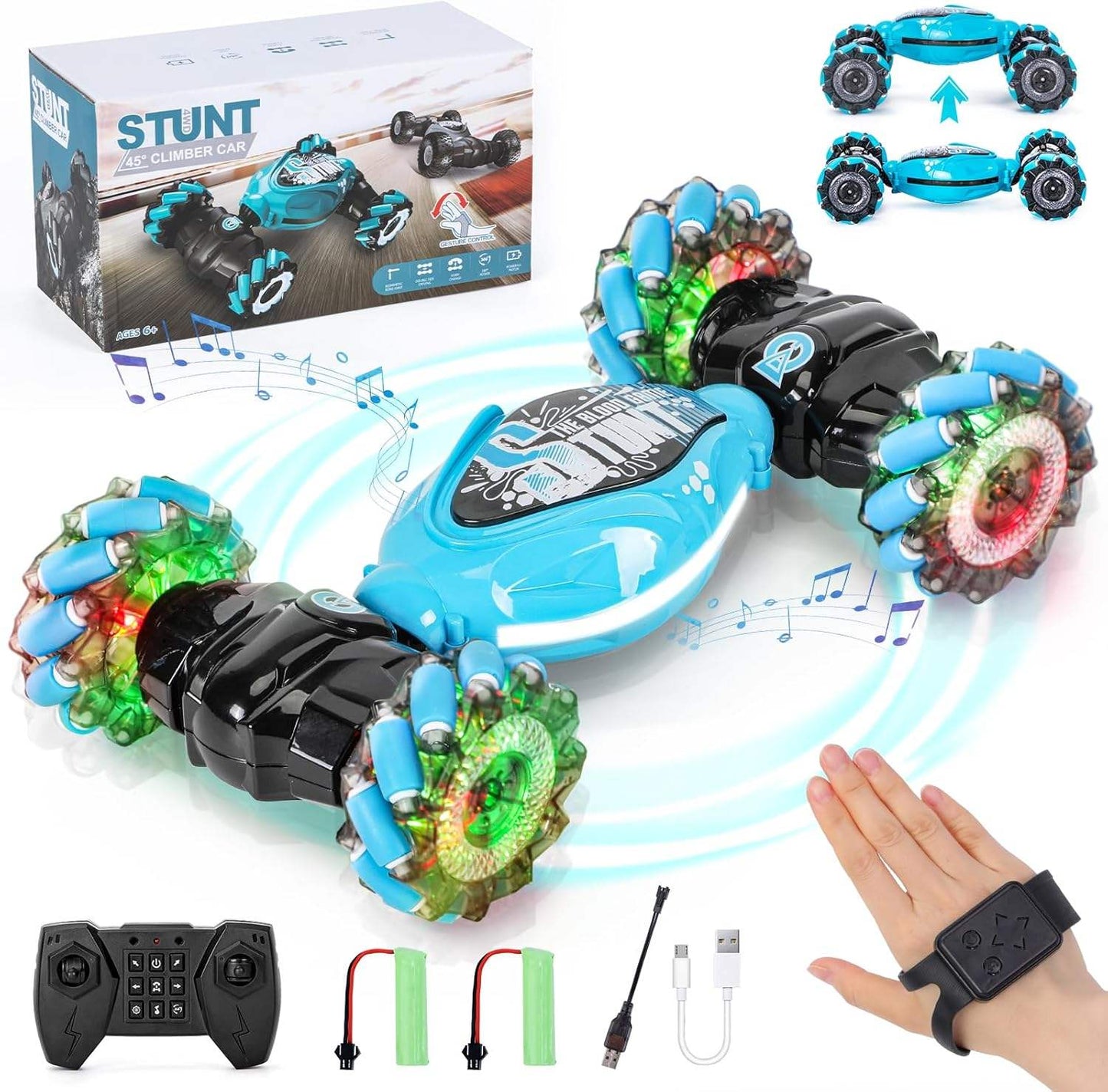Carro de acrobacias RC – Controlo remoto e de movimento manual 4WD