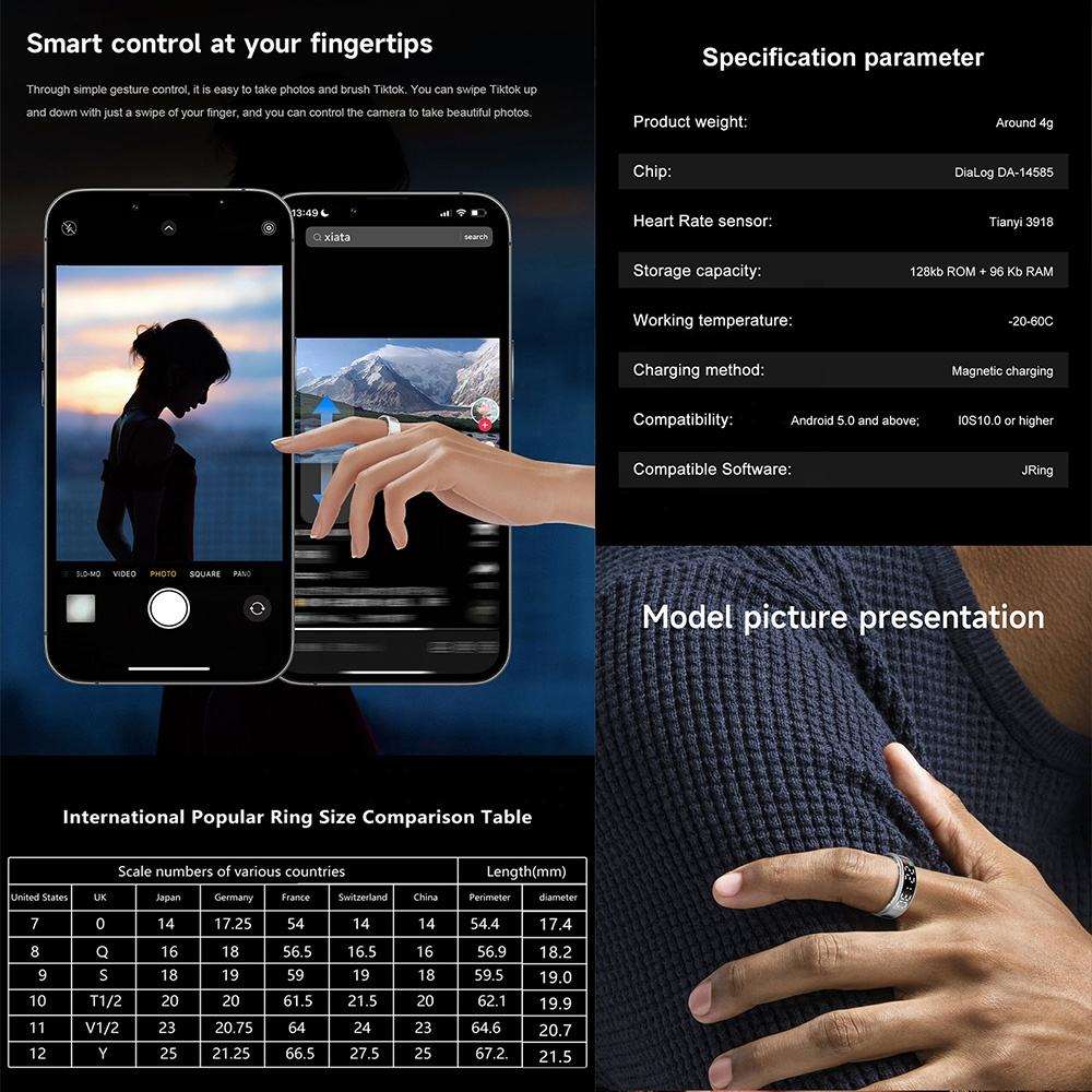 Anel Inteligente de Aço Inoxidável SR08 com Ecrã – Monitor de Fitness e Atividade