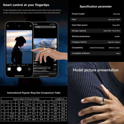 Anel Inteligente de Aço Inoxidável SR08 com Ecrã – Monitor de Fitness e Atividade