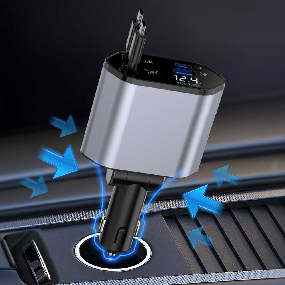 Cabo de Carregamento para Automóvel 4 em 1 Super Rápido – Carregador USB Múltiplo com Conectores Tipo C, Lightning e Micro USB