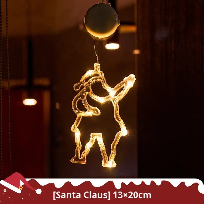 Lámpara colgante de ventosa LED de Navidad con copo de nieve y Papá Noel – Decoración festiva para ventana/pared