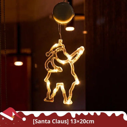 Lámpara colgante de ventosa LED de Navidad con copo de nieve y Papá Noel – Decoración festiva para ventana/pared